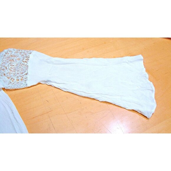 Entro Ivory Crepe and Lace Crochet Peasant Shirt Top Long Sleeves Size Large - Picture 6 of 11